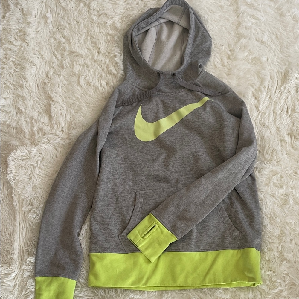 Nike Gray Hoodie with Neon Yellow Accents
